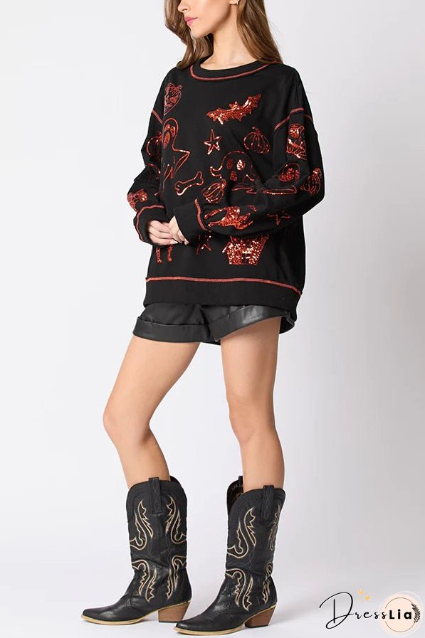 Halloween Graffiti Sequined Loose Casual Sweatshirt