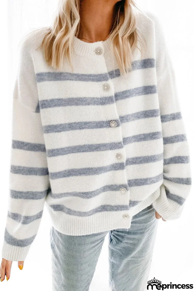 Striped Print Buttoned Sweater Cardigan