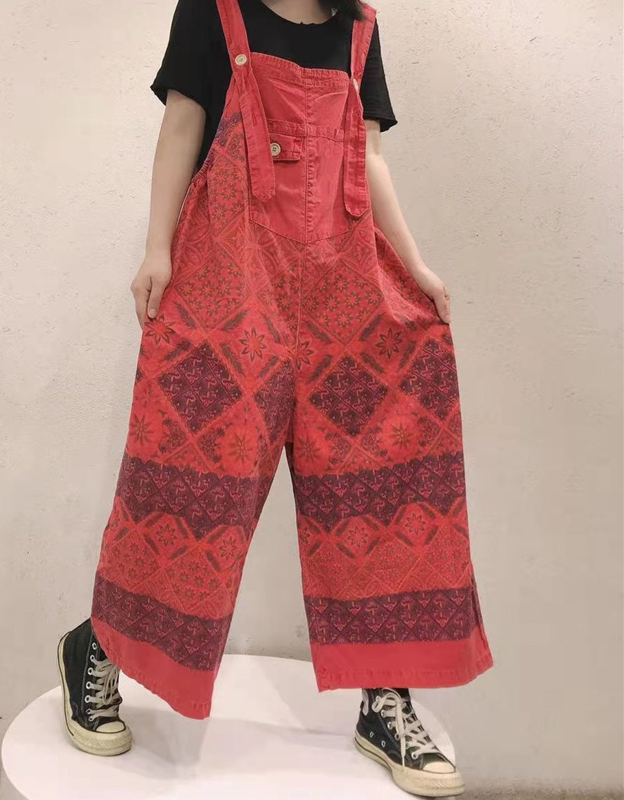 Women's Casual Retro Cropped Workwear Denim Overalls Jumpsuit