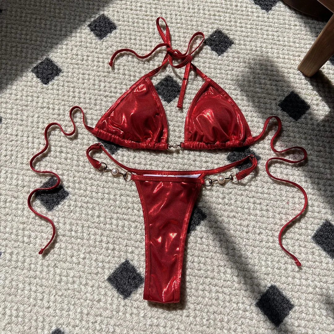 Uveng 2024 New Sexy Bright Pearl T-Dip Bikini Swimsuit Bikini