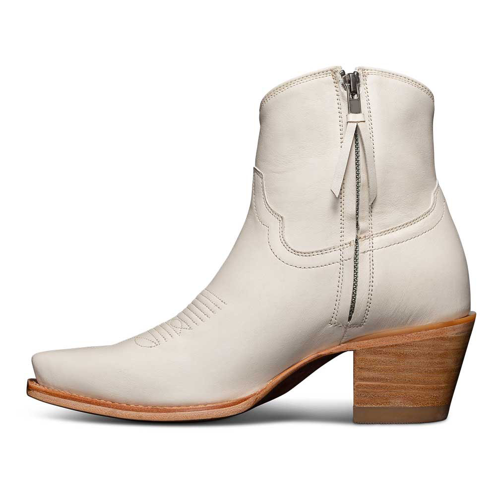 Ivory Vegan Leather Snip Toe Chunky Heel Cowgirl Boots with Zipper Nicepairs