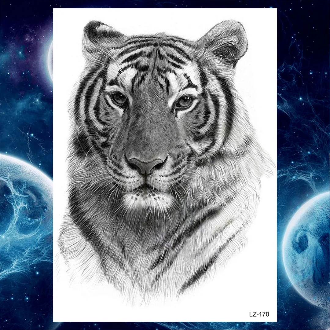 3D Realistic Fake Lion Temporary Tattoos For Men Women Adult Monster Tattoo Sticker Black Wolf Tiger Animals Large Tatoos Paste