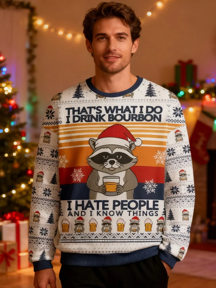 Raccoon Drinking Beer Christmas Ugly Sweatshirt