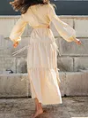Simple Solid Color Belly-Hollow Long Sleeve A-Line Midi Dress