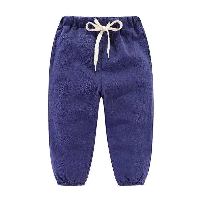 Mudkingdom Solid Color  Linen Children Ankle-length Pants for Baby Boys Baby Casual Trousers