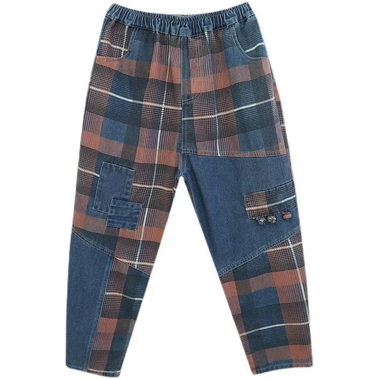 Casual Plaid High Waist Harem Pants