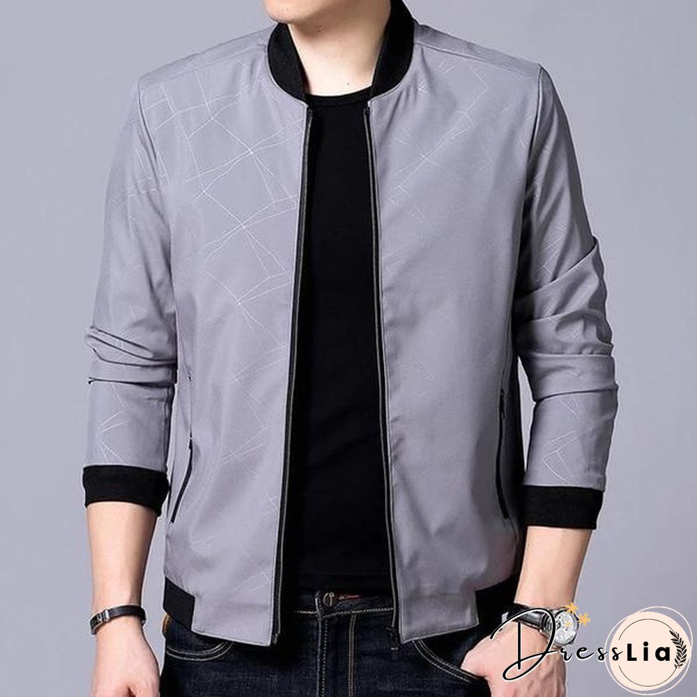 Men Brand Bomber Jacket Business Casual Stand Collar Coats New Zipper Rib sleeve Outerwear