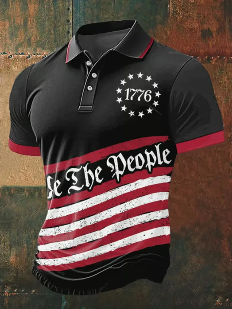 Men's Independence Day Printed Casual Polo Shirt
