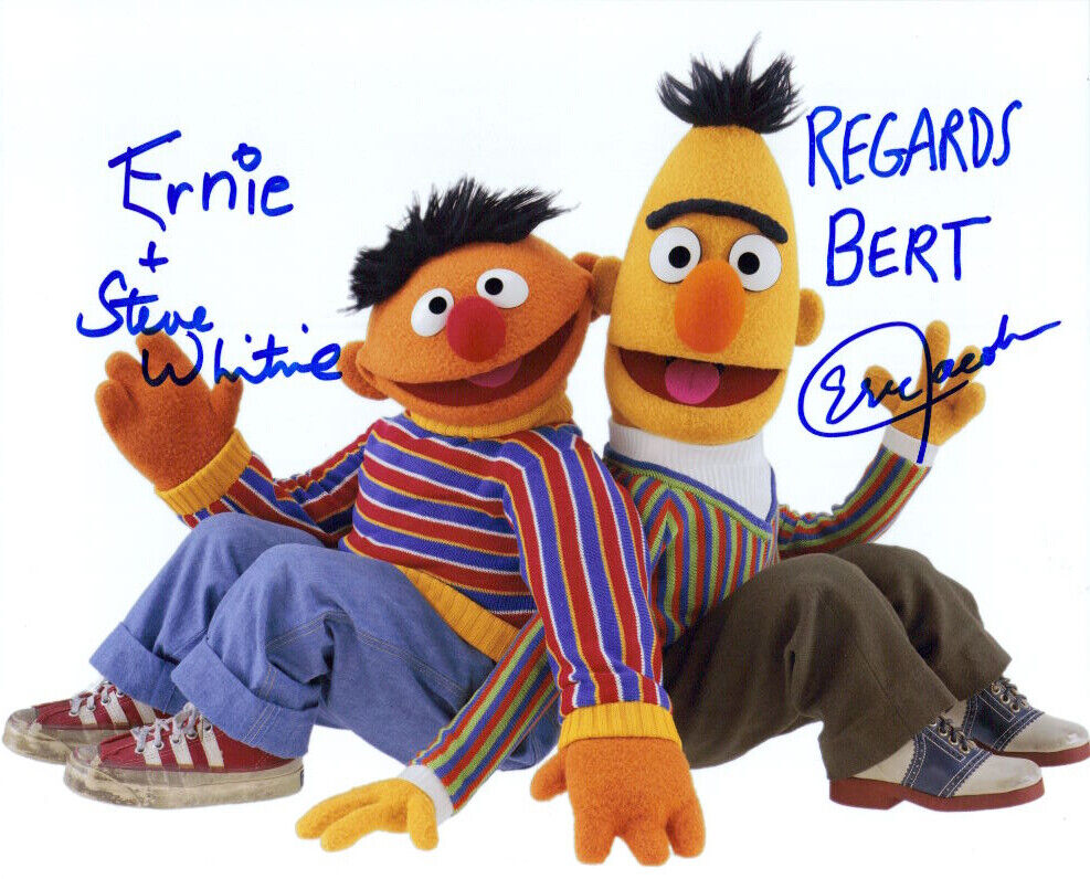 Sesame Street Bert & Ernie (Eric Jacobson & Steve Whitmire) signed 8x10 Photo Poster painting