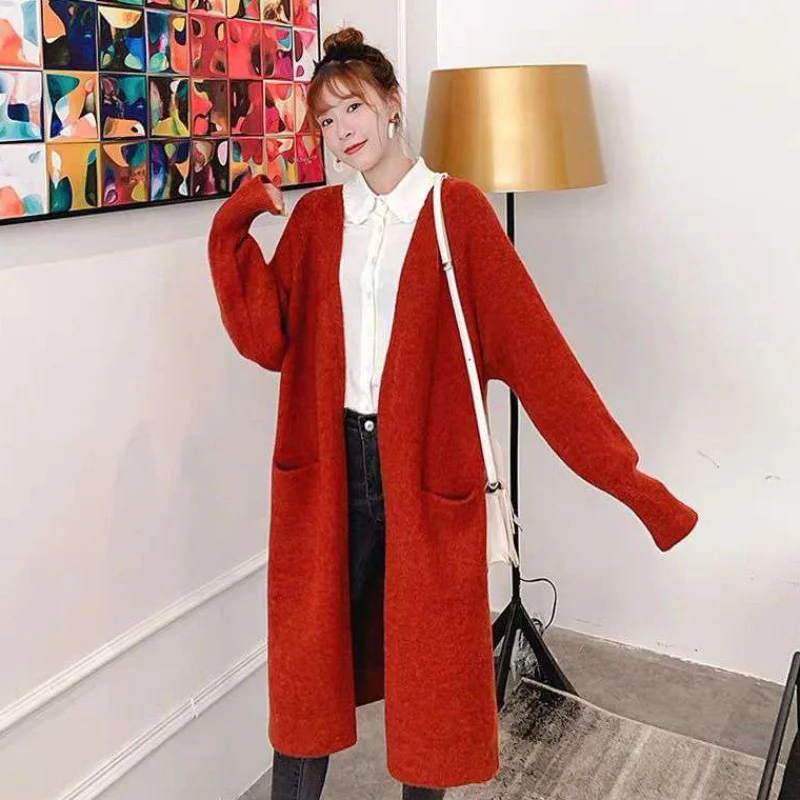Toloer Toloer And Winter Long Loose Show Thin Long Coat Lazy Temperament Alpaca Velvet No Buckle Knee Knit Cardigan Female-Outfit Ideas