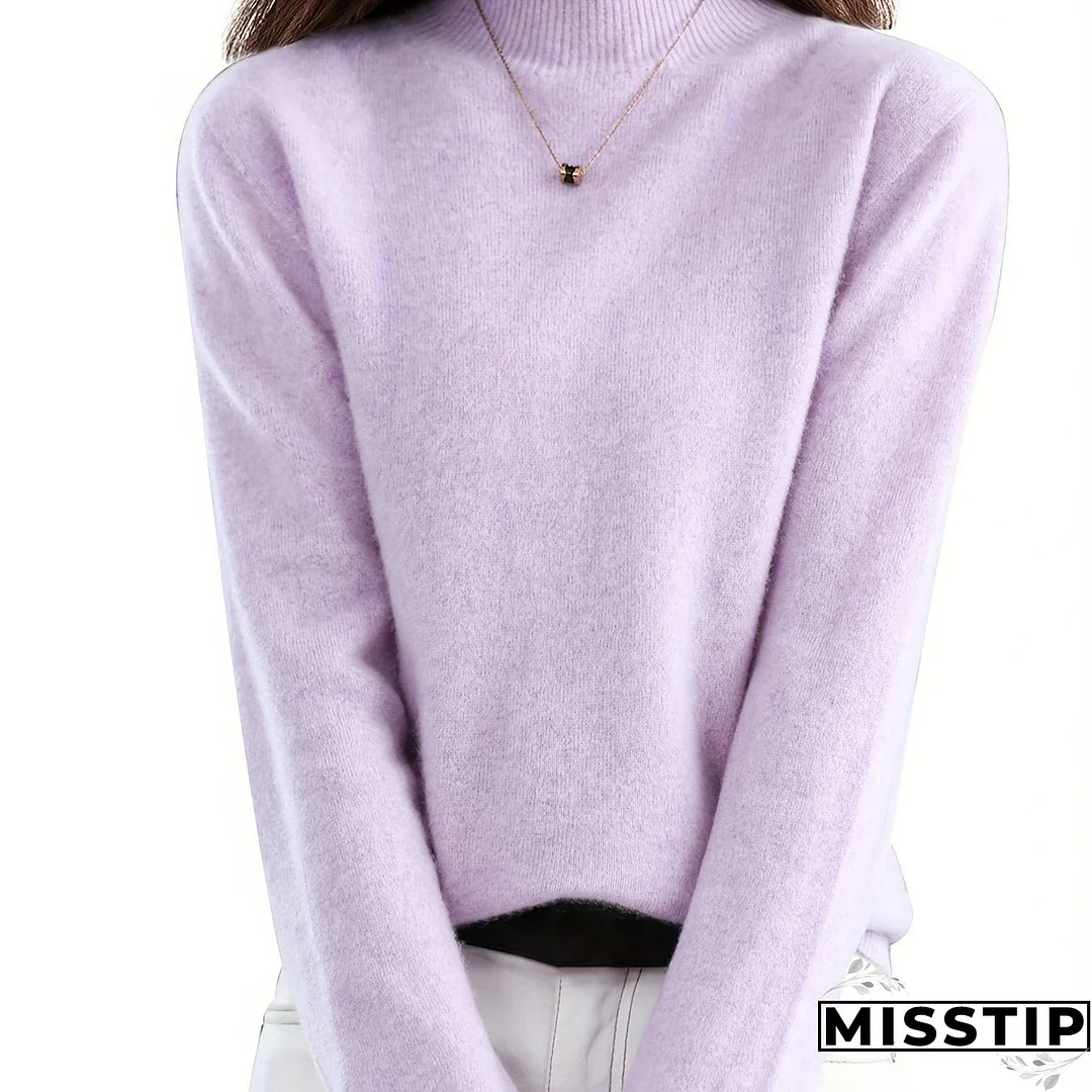 Solid Mock Neck Pullover Sweater, Elegant Long Sleeve Sweater, Women's Clothing