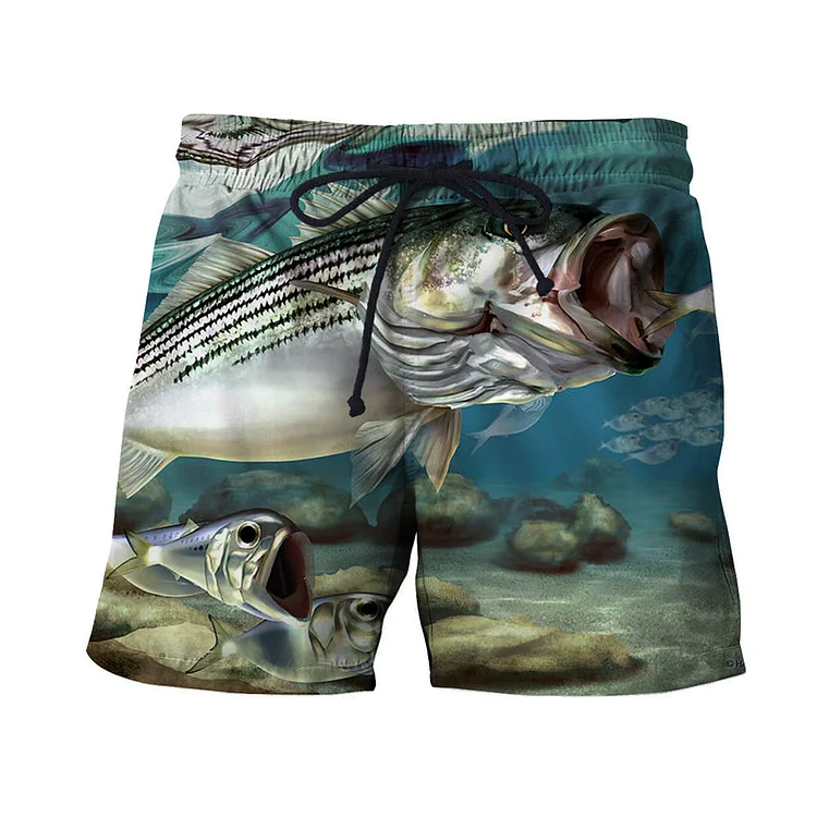 Men's Fishing Print Beach Shorts-Annaletters