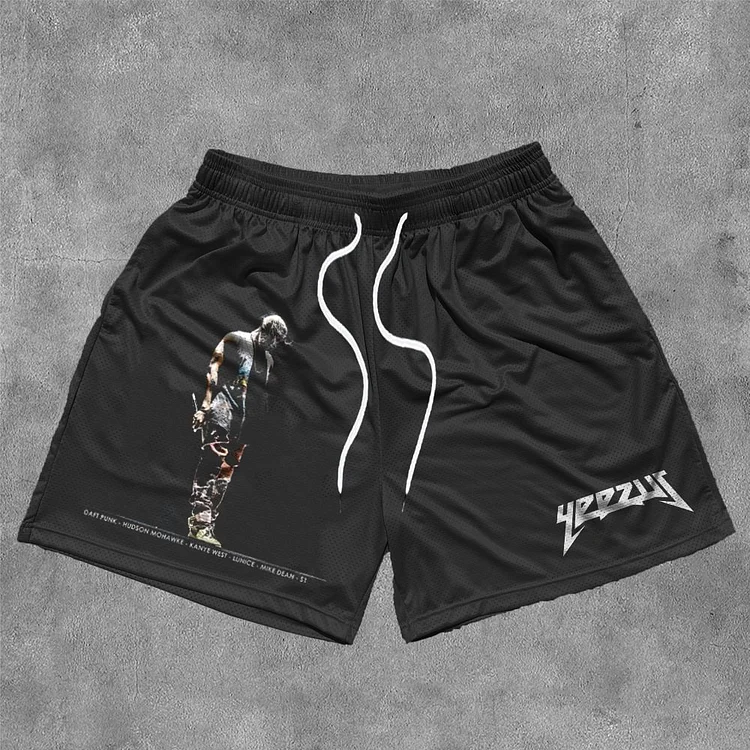 Vintage Yeezus Graphic Casual Street Mesh Shorts