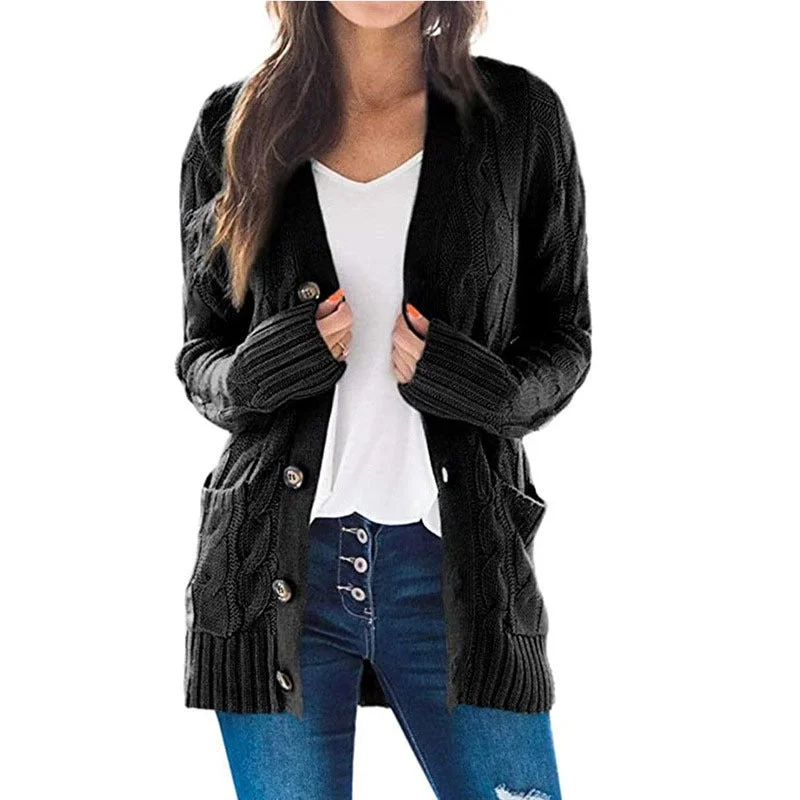 Uveng Long Sleeve Size Cardigan Knitted Women's Mid-length Coat