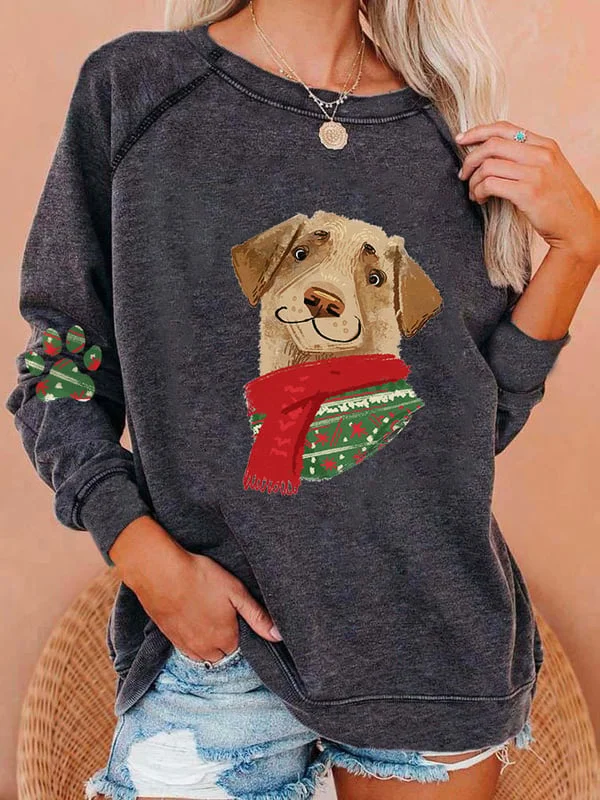 Women's Christmas Dog Print Sweatshirt.