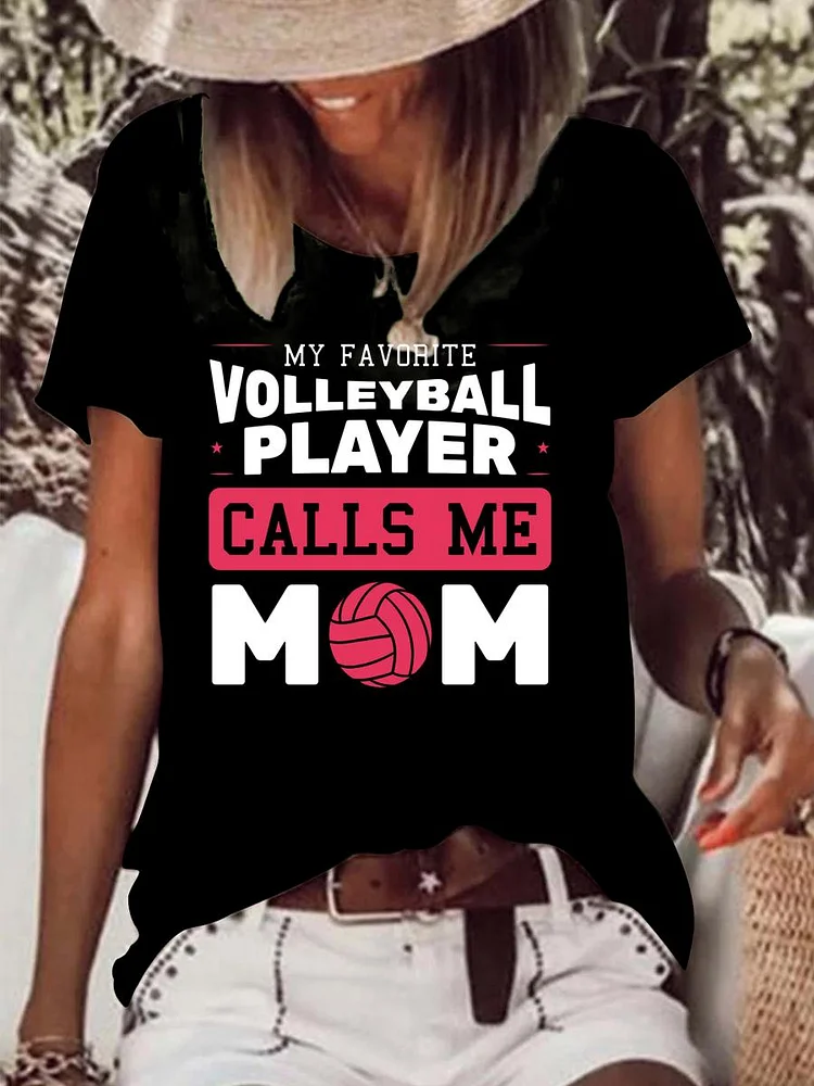 My favorite Volleyball player call me mom Raw Hem Tee-Annaletters