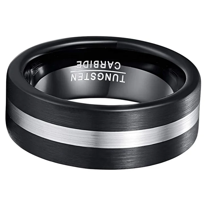 6MM 8MM 10MM Mens Womens Tungsten Carbide Rings Silver and Double Black Brushed Finish Carbon Fiber Couple