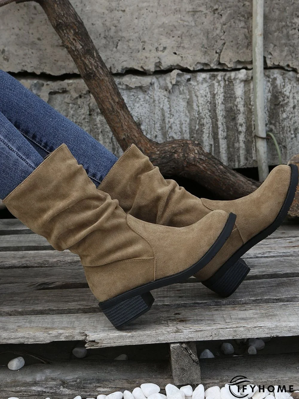 Faux Suede Slip On Slouchy Boots | IFYHOME