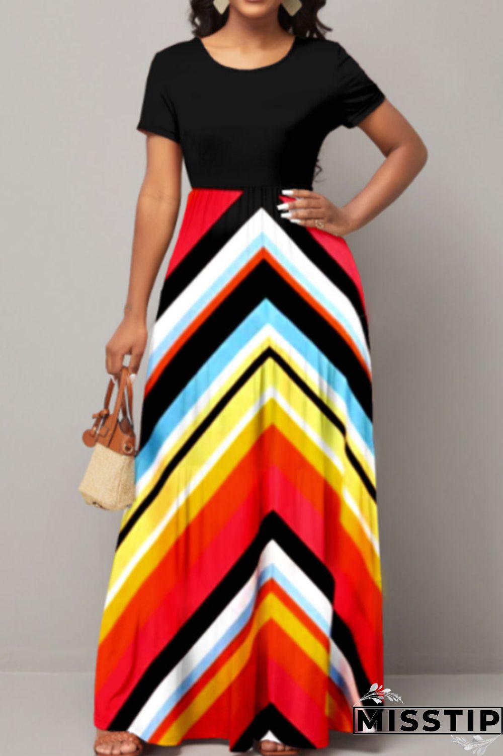 Red Casual Elegant Striped Print Patchwork O Neck A Line Dresses
