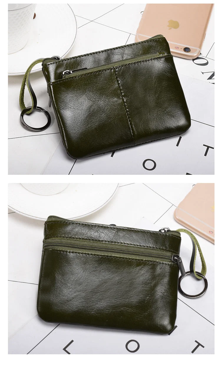 Retro zipper short cowhide small change card holder