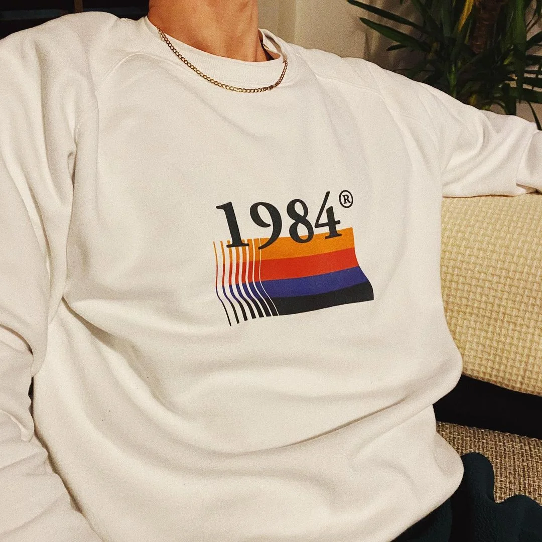 Men Vintage Fashion 1984 Print Strips Simple Casual Unisex Sweatshirt