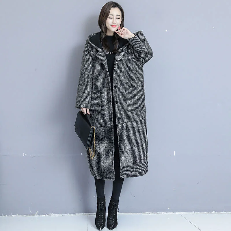 Suofun Loose Long Large Size 2021 New Fashion Thickened Women Autumn Winter Woolen Coat Korean Velvet  Hooded Wool Coats