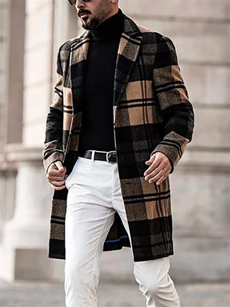 Men's Casual Plaid Mid-length Coat