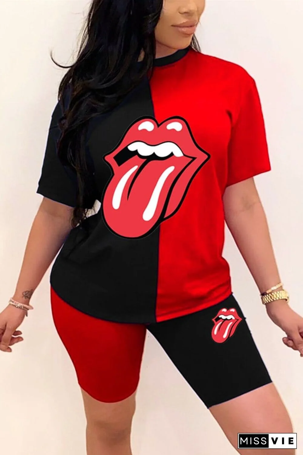 Casual Printed Round Neck T-Shirt Set
