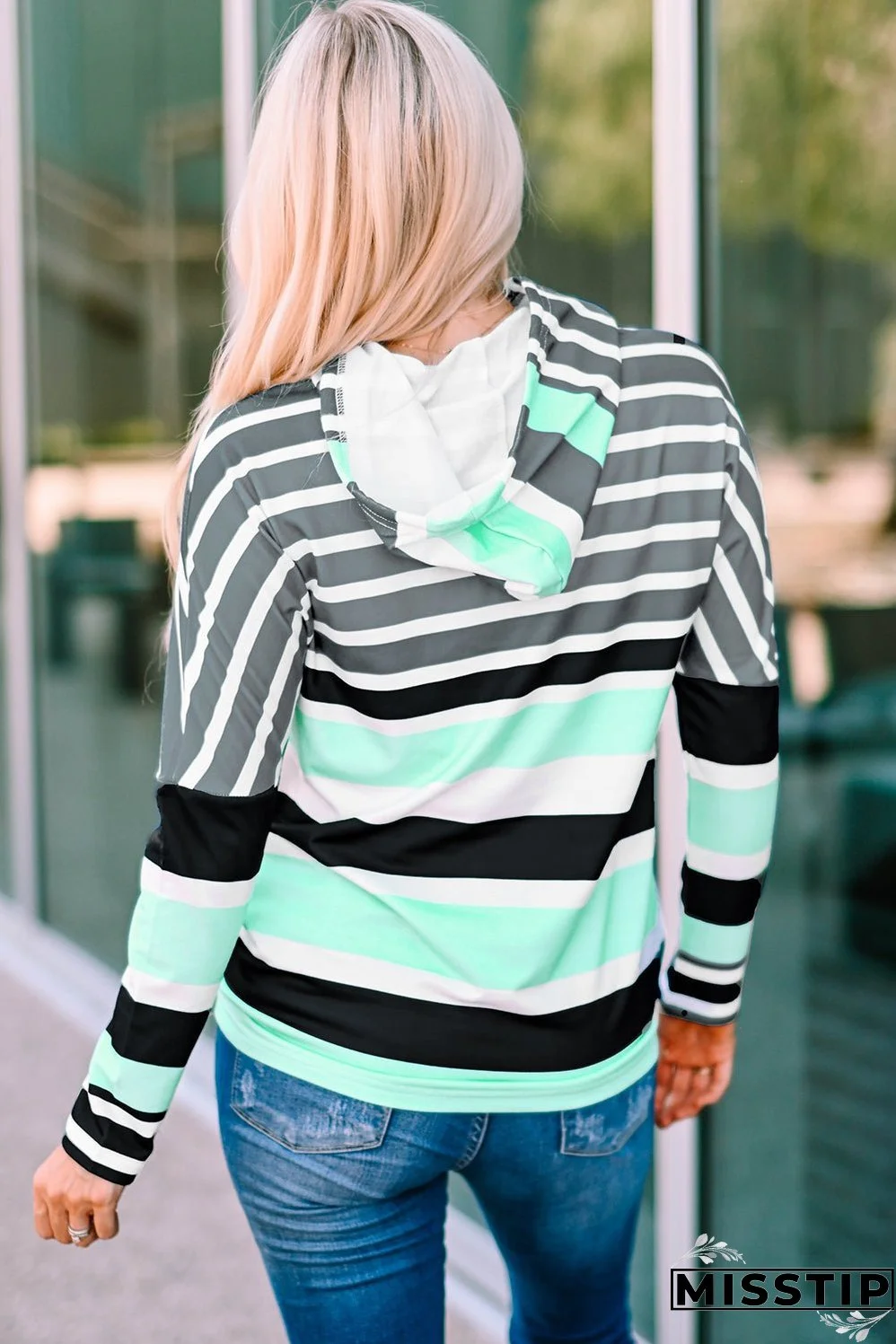 Striped Drawstring Long Sleeve Hoodie