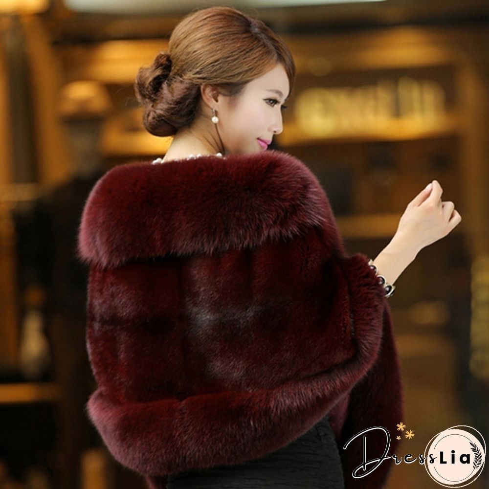 Women Winter Warm Luxury Faux Mink Cashmere Wedding Party Cape Wrap Coat