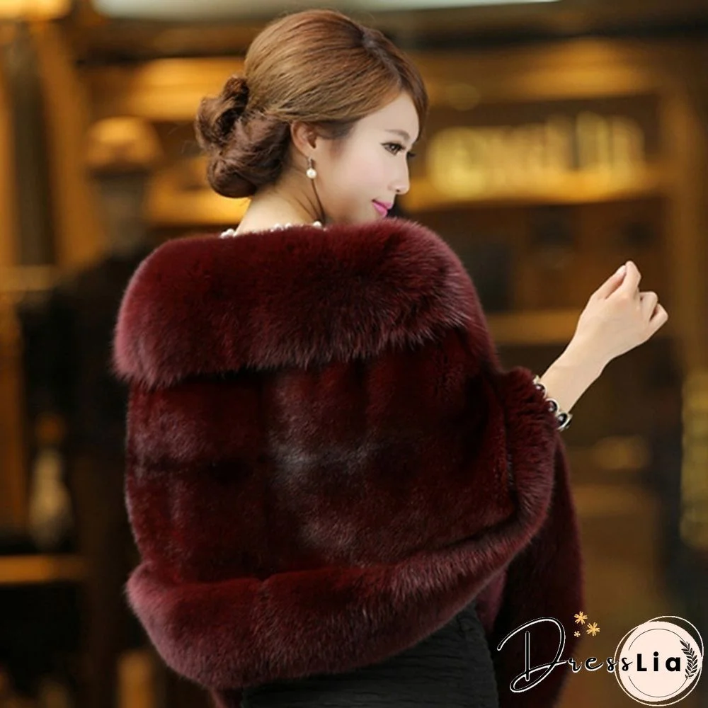 Women Winter Warm Luxury Faux Mink Cashmere Wedding Party Cape Wrap Coat