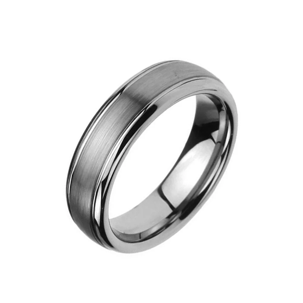 6MM 8MM Grooved Matte Brushed Men Tungsten Carbide Wedding Bands Comfort Fit