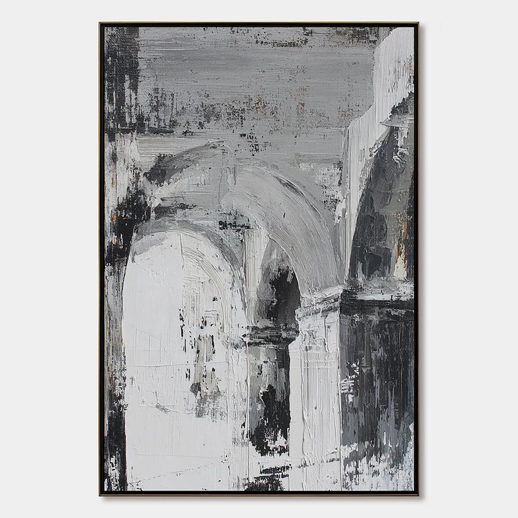 ECHOES OF THE ARCADE: Monochrome Abstract Architectural Painting（Canvas painting）