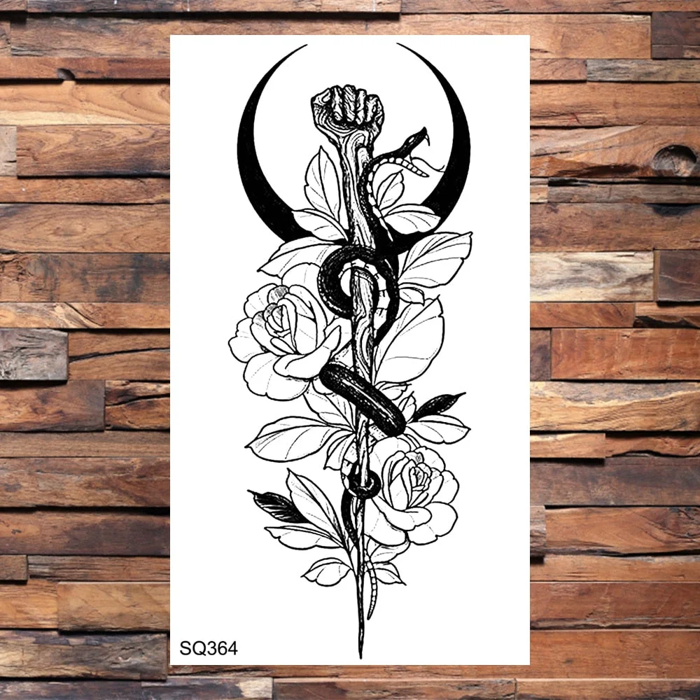 Small Forest Pine Tree Temporary Tattoos For Women Men Realistic Whale Mountain Sea Wave Fake Tattoo Sticker Arm Body Tatoos