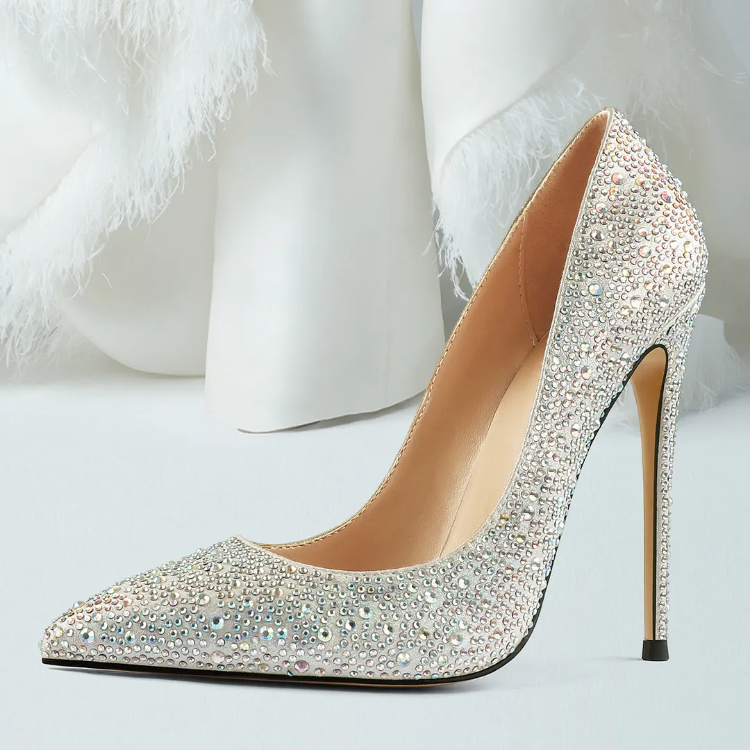 12cm/10CM Women's Classic Closed Pointed Toe Bridal Wedding Party  Shine Pumps