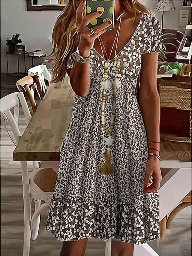 Women's Floral Paisley Print V Neck Mini Dress Daily Date Short Sleeve Summer Spring