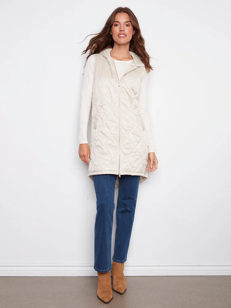 Pearlized Long Hooded Vest - Champagne