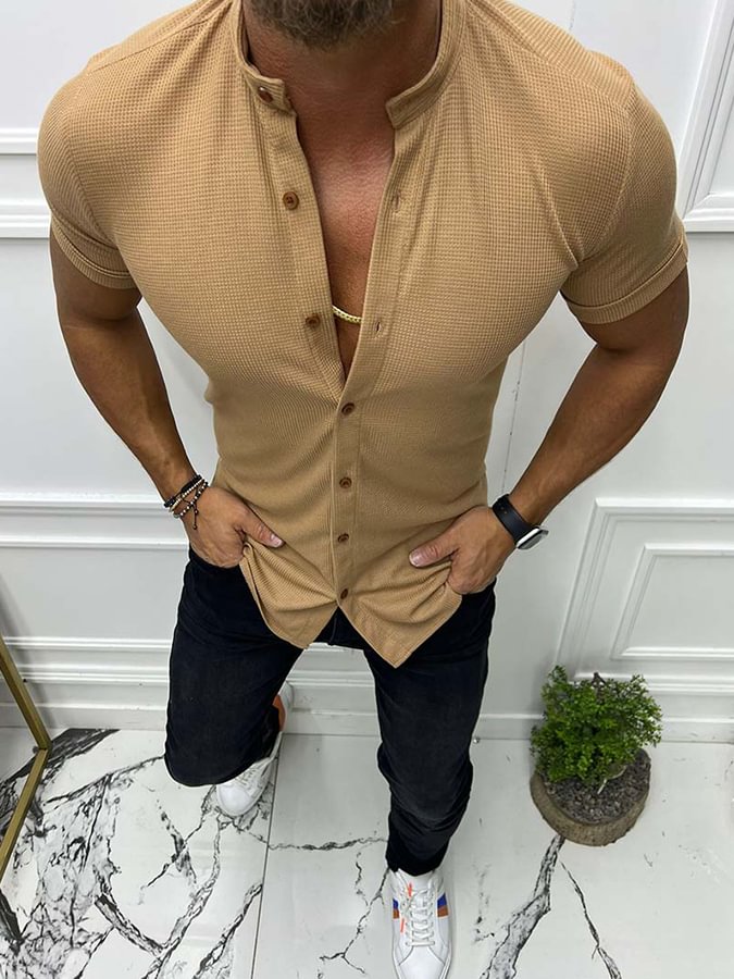 Men's Casual Cotton Khaki Shirt