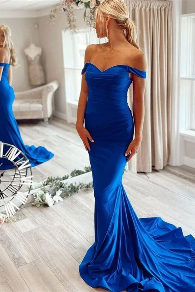 Luluslly Off-the-Shoulder Royal Blue Mermaid Prom Dress Long Sweetheart