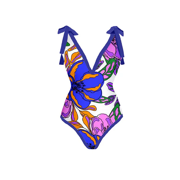 Tie-shoulder Printed One Piece Swimsuit and Sarong Flaxmaker