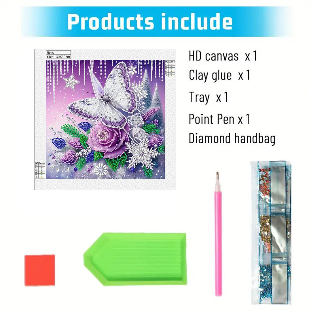 Flowers Butterfly - Diamond Painting - Partial Special Shaped Drill(Canvas|30*30cm)