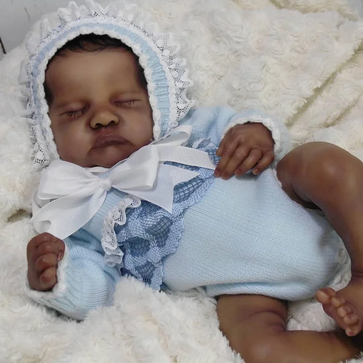 (New Black Boy) Real Looking Lifelike Black Doll 20 Inch Cute Silicone Sleeping Reborn Dolls