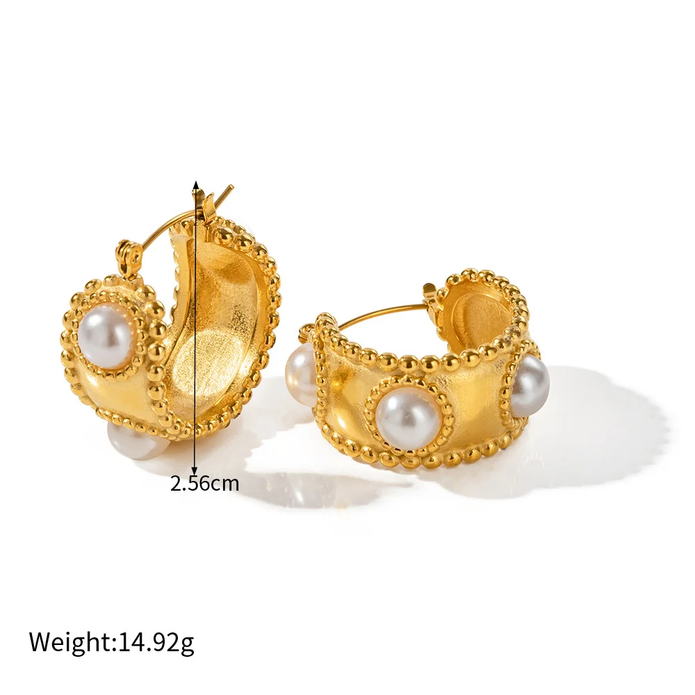 18k Gold Plated C-Shaped Pearl Earrings