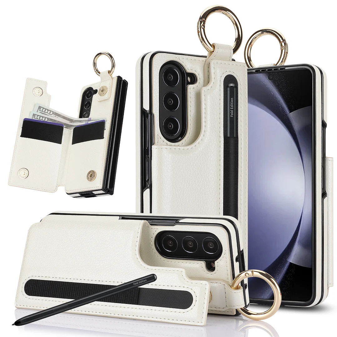 Suitable For Samsung Z Fold7 Pen Slot Wallet Holder Mobile Phone Case Fold6/5/4 Litchi Pattern Anti-Fall Mobile Phone Case