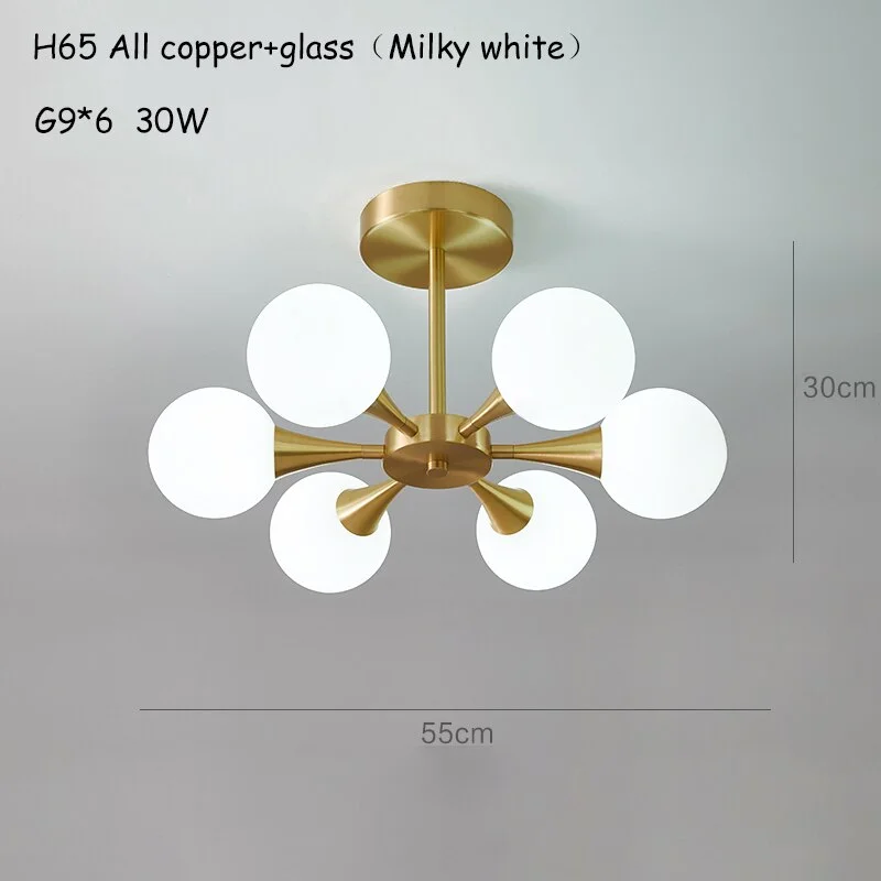 Nordic Luxury Copper Chandelier Lighting Modern Minimalist Dining Room Living Room Chandeliers Home Decor All Copper Glass Lamp