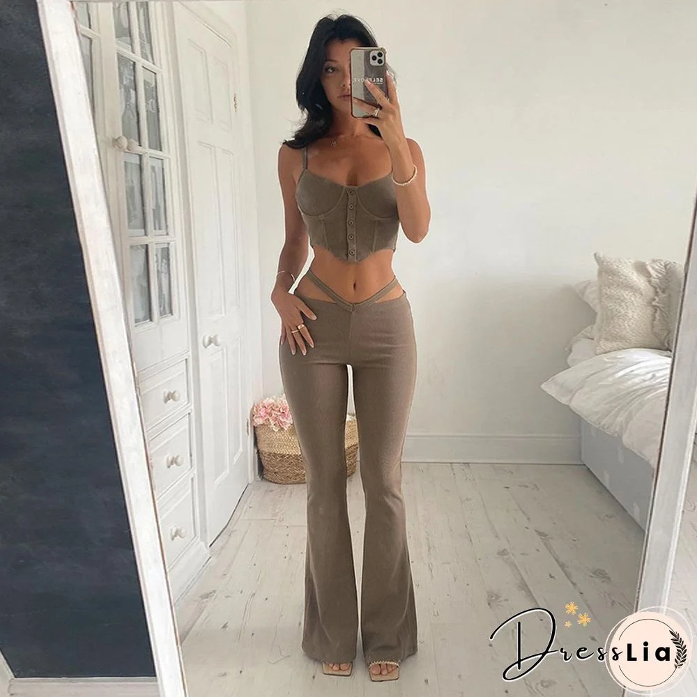 Sexy Camisole Corset Crop Top Flare Pants Set