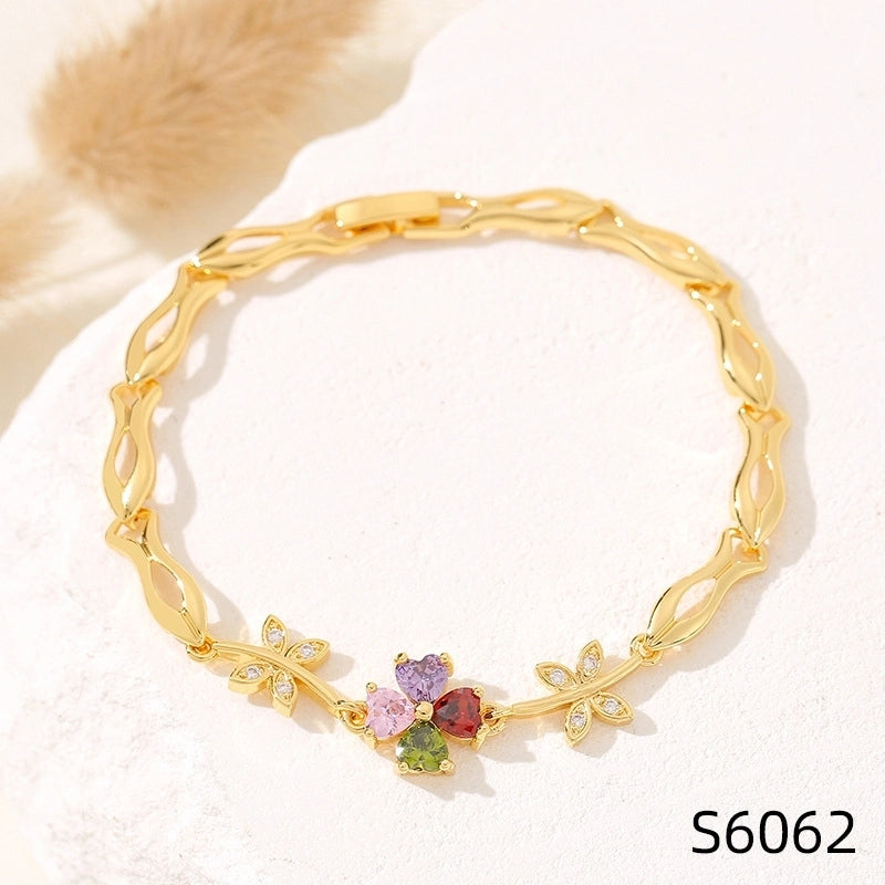 Minimalist Flower Copper Inlay Zircon Bracelets