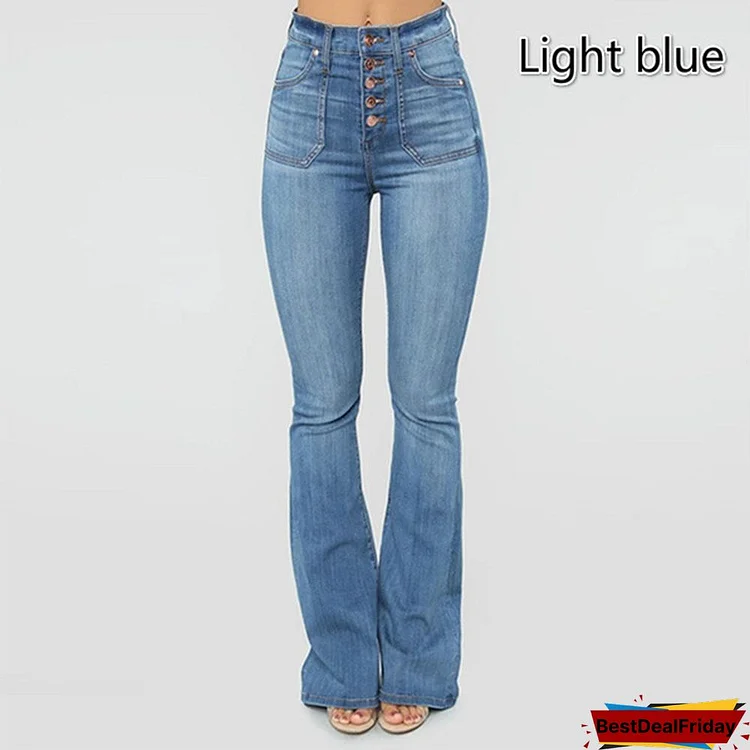 Women'S Pants High Waist Solid Color Washed Jeans Trousers