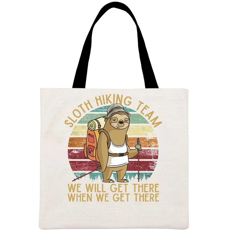 Sloth Hiking Team Printed Linen Bag-Annaletters