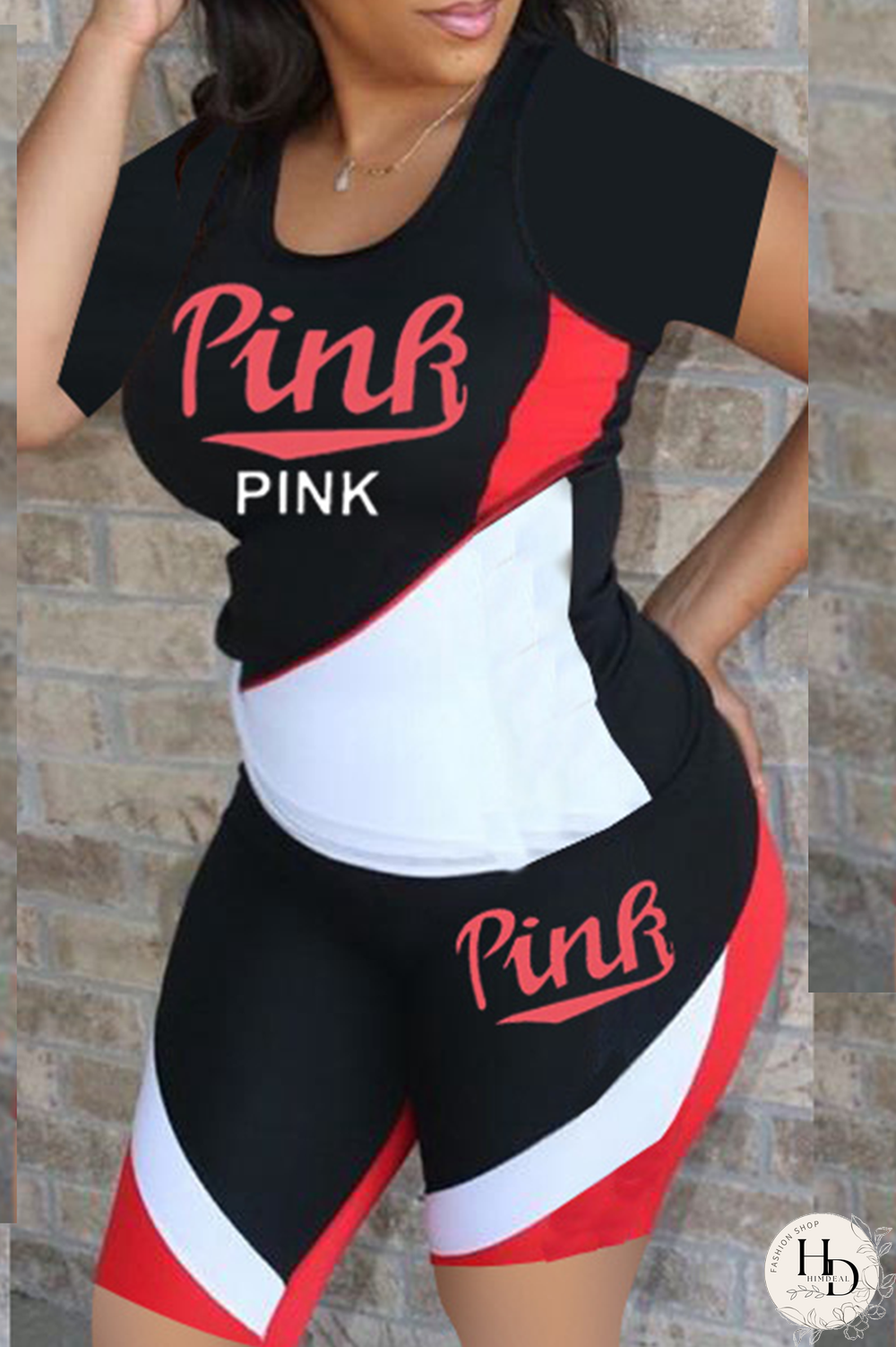 Black Casual Print Patchwork O Neck Short Sleeve Two Pieces